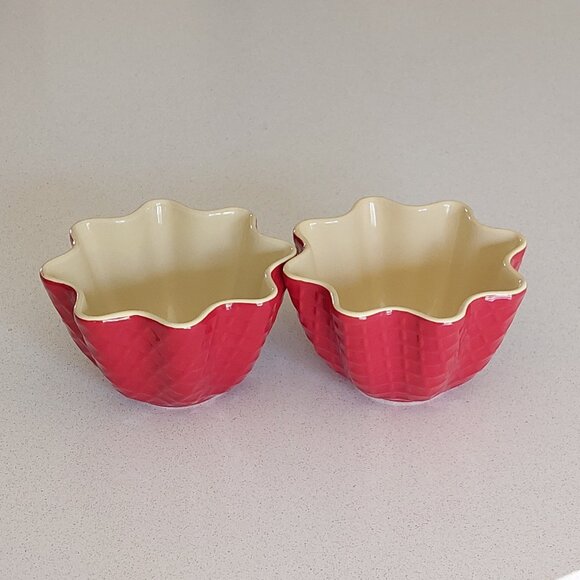 Set of 2 Cold Stone Creamery Red Ceramic Waffle Ice Cream Bowls - Picture 4 of 12